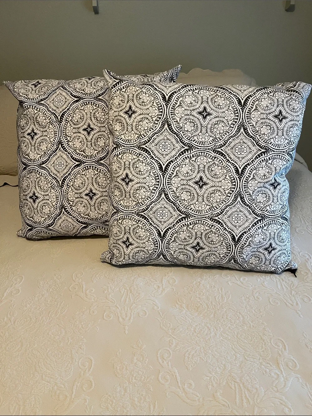 Indoor/Outdoor Decorative Throw Pillows - Black & White Medallion - Set of 2
